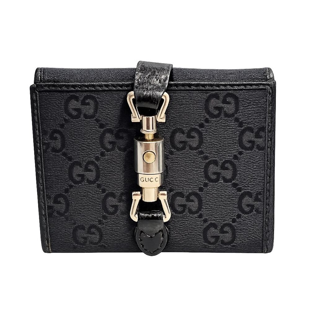 Gucci Jackie Compact Black Wallet - Micro Guccisima Piston Lock Closure